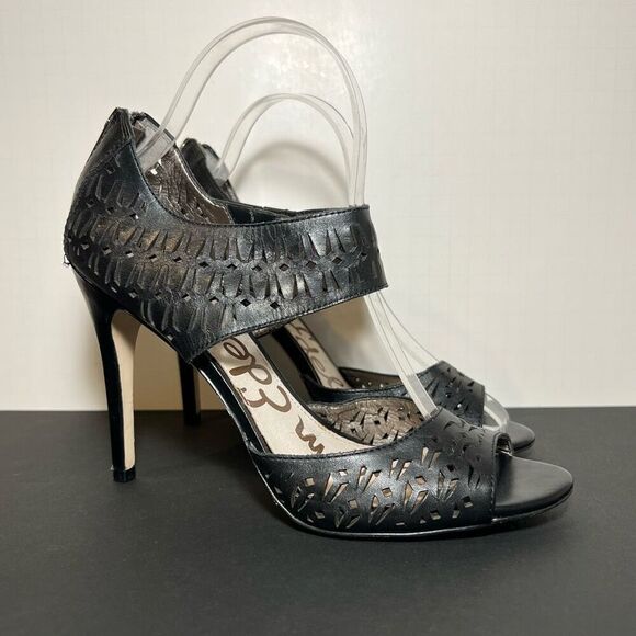 Womens SAM EDELMAN Alva Black Leather Heels / Size 9 Medium - Picture 1 of 8